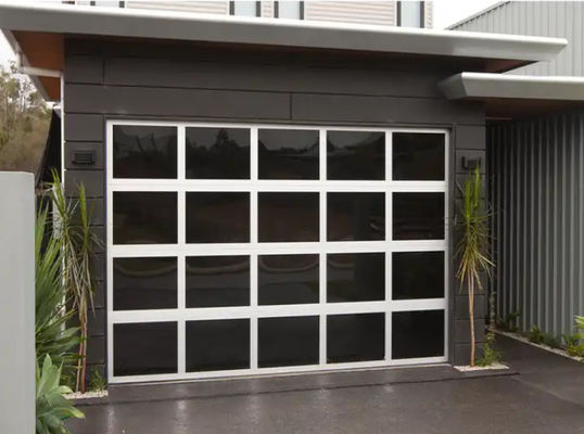 Porta sezionale in alluminio nero con eccellente isolamento e doppio vetro vetrato vetro ghiacciato in alluminio nero automatico