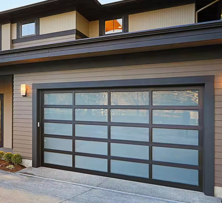 Porta di garage in alluminio sezionale con doppio vetro 9x8 9x7 16x7 Moderna sezionale a vista completa in alluminio temperato