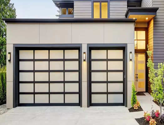 Porta di garage in alluminio sezionale con doppio vetro 9x8 9x7 16x7 Moderna sezionale a vista completa in alluminio temperato