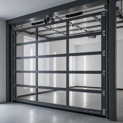 Porta sezionale in alluminio trasparente ad alta sicurezza con classe di tenuta all'acqua 3 per garage moderni