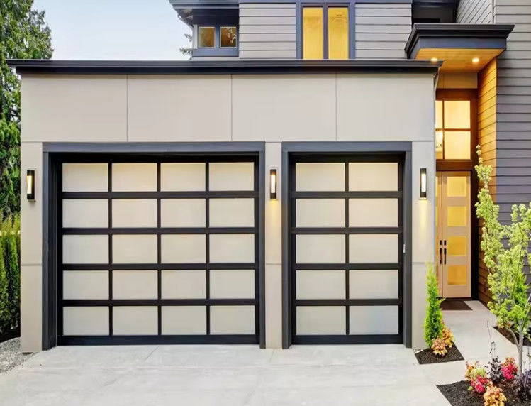 Porta di garage in alluminio sezionale con doppio vetro 9x8 9x7 16x7 Moderna sezionale a vista completa in alluminio temperato