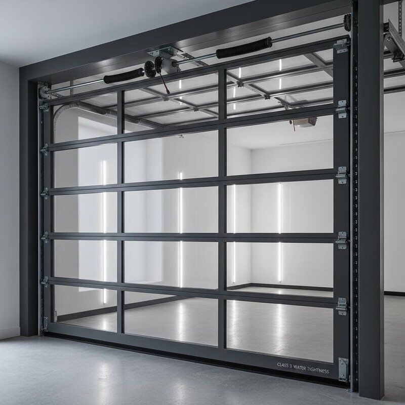 Porta sezionale in alluminio trasparente ad alta sicurezza con classe di tenuta all'acqua 3 per garage moderni