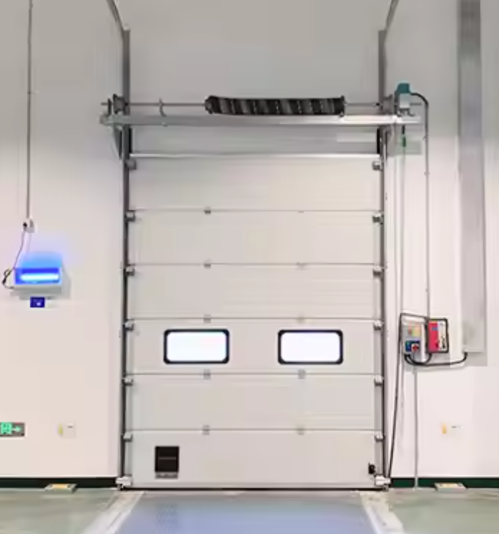 Porta basculante sezionale isolata OEM personalizzata Porta pedonale integrata Porta pedonale da 40 mm Finestra in policarbonato industriale
